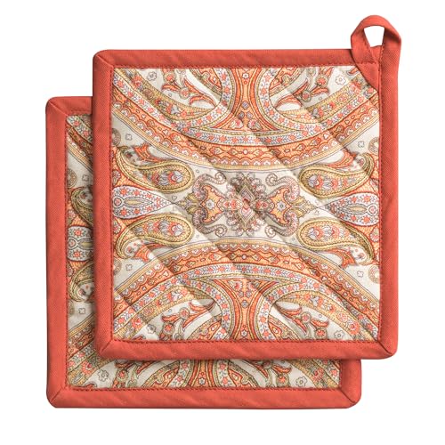 Pot Holders 100% Cotton Potholders (023 - Kashmir Paisley / 8" x 8" (Pot Holder Pack of 2))