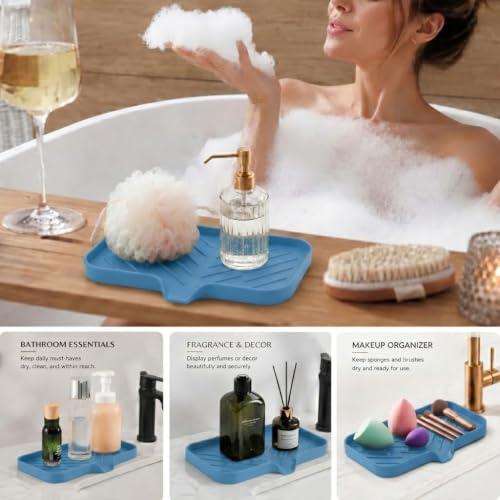 Silicone Soap Dish with Drain Spout (Lichen Blue / M(9.6"×5.3"))