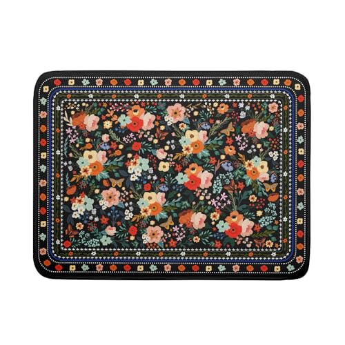 Floral Microfiber Dish Drying Mat Large Absorbent Dish Drainer Rack Pad for Kitchen Counter (Boho Floral Black / 24" x 18")