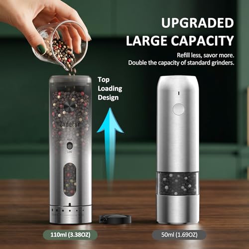 Electric Salt and Pepper Grinder Set with Charging Base (Variable Speed Silver)