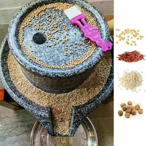 Natural Granite Stone Grinder - Hand Mill for Wheat, Nutmeg, Beans & SES - Dry/Wet Pulverizer with Wooden e - tial Classic Kitchen Tool