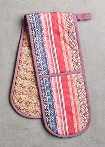 Double Oven Mitts 100% Cotton Double Oven Glove (075 - Ispahan / 7" x 35" (Double Oven Mitt))