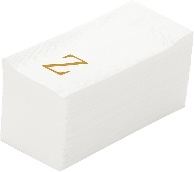 Luxenap 15.8 X 7.9 Inch Linen-Feel Guest Towels, 50 Lettered Hand Towels - Gold Letter 'Z', Sans Serif Font, White Paper Dinner Napkins, airlaid, For Restrooms And Tables - Restaurantware