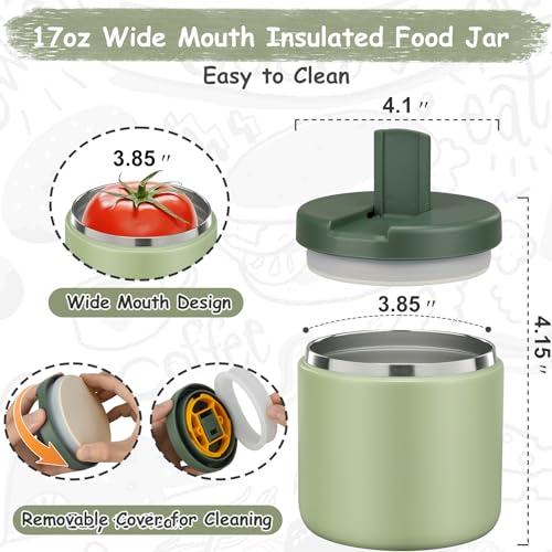 19oz Insulated Vacuum Food Jar with Buckle Lid Wide Mouth Soup Thermo for Hot Food Kids Leakproof Stainless Steel Lunch Container (Green-L / 19OZ)