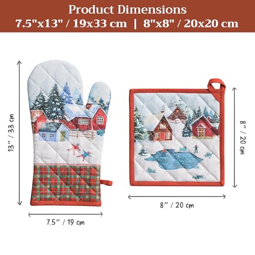 100% Cotton Oven Mitt & Pot Holder Set (125 - Megeve / 7.5" x 13" & 8" x 8" (Oven Mitt & Pot Holder))