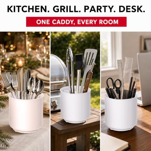 Plastic Rotating White Utensil Holder for Kitchen Counter (Nordic White)