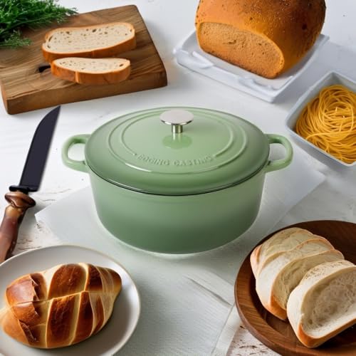 Enameled Cast Iron Dutch Oven Pot With Lid (Pistachio Green / 5.5QT)