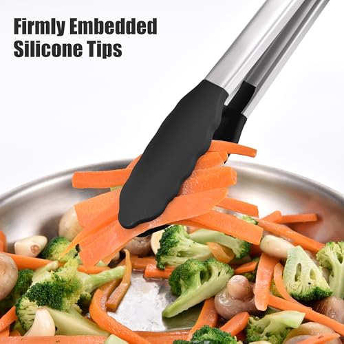 Kitchen Tongs with Silicone Tips for Cooking Serving (12in / Black)