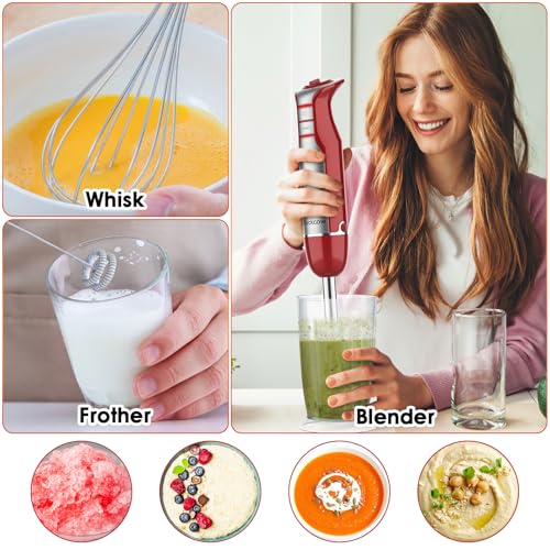 Immersion Blender Handheld (800 W & 6 Speed / Red)