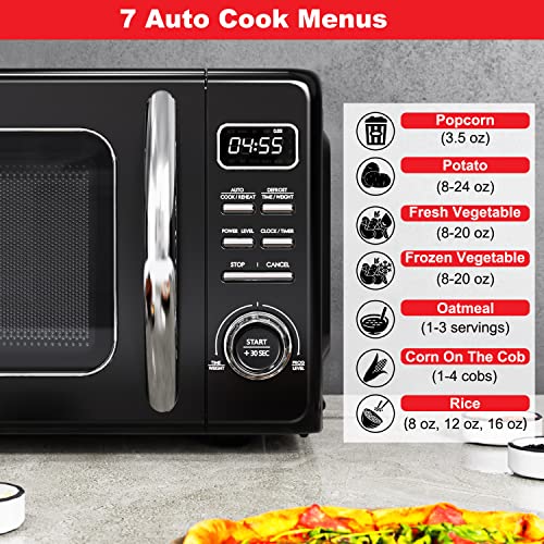 GLCMKZ11BKR10 Retro Countertop Microwave Oven with Auto Cook & Reheat (Black / 1.1 cu ft / Modern)