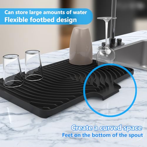 Dish Drying Mat for sink with a bulged edge (18"×12"Raised Sink / Black)