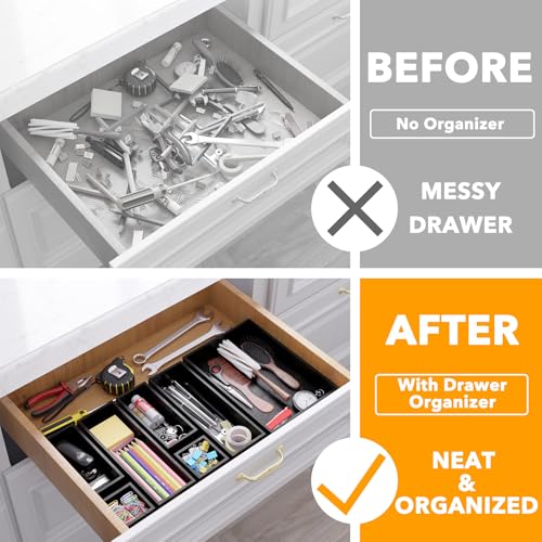7 Piece Bamboo Drawer Organizer Storage Boxes Set (7-Piece / Black)