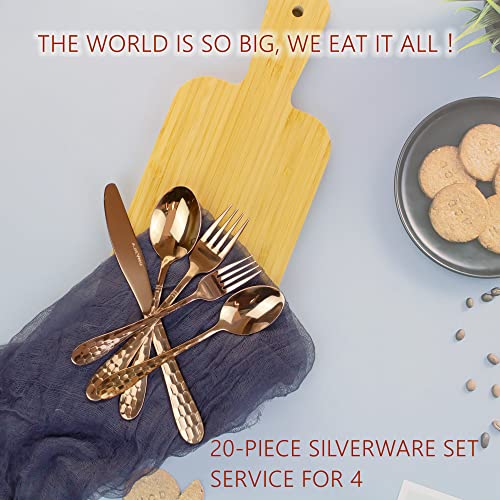 Hammered Silverware Set 20 (Rose Gold)