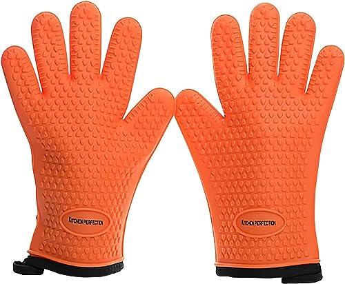 S Silicone Smoker BBQ Gloves (Orange / Small)