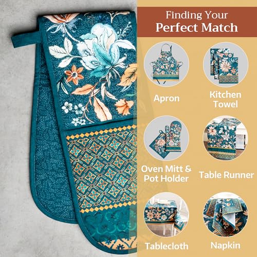 Double Oven Mitts 100% Cotton Double Oven Glove (048 - Luxury Loft - Dark Teal / 7" x 35" (Double Oven Mitt))