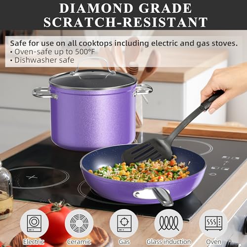 Healthy Duralon Blue Ceramic Nonstick Cookware Set (Metallic Lilac Purple / 12pc Cookware Set / Cookware Set)