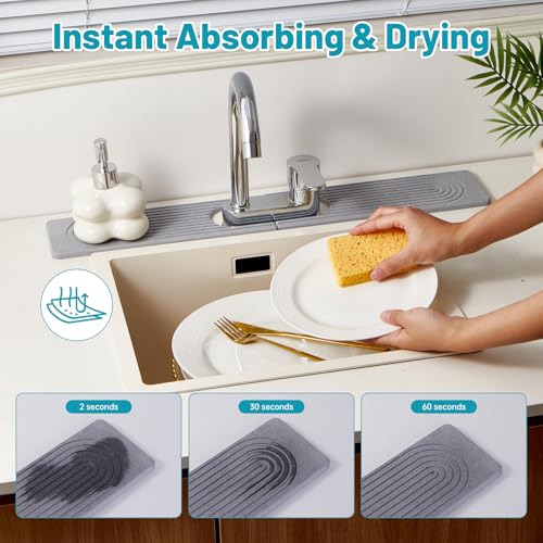 Stone Faucet Mat for Kitchen Sink Oval Hole Bathroom sink splash guard (Gray)