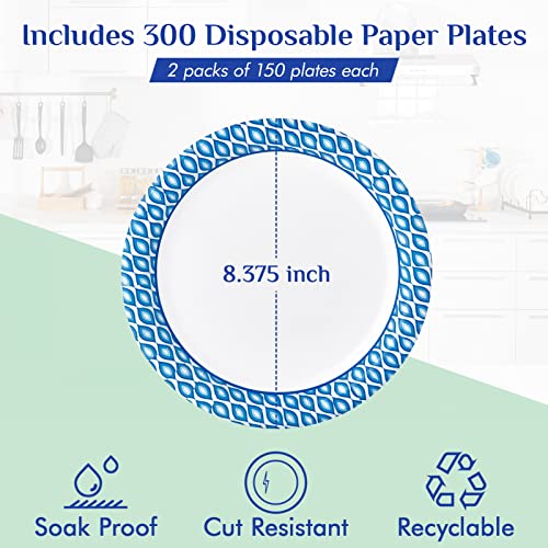 8.375 Inch Disposable Paper Plates (300 Count (Pack of 1))