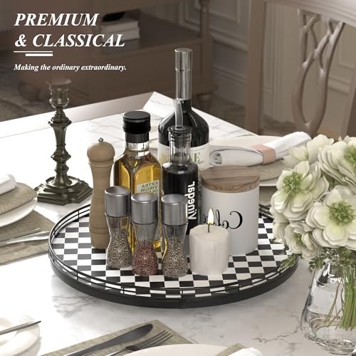 16 Inch Black and White Checkerboard Lazy Susan Decorative Tray (Black & White / 16 inches)