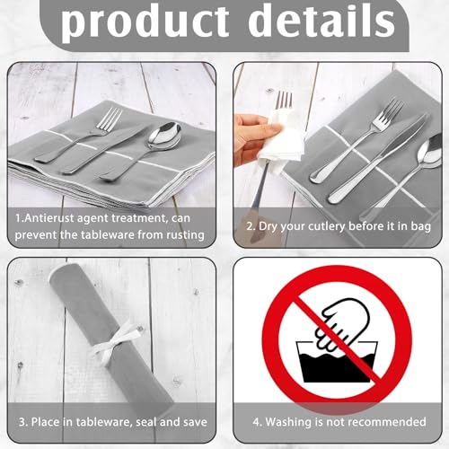 18 Pcs Anti Tarnish Silverware Storage Bags Felt (12 Slots / Gray)