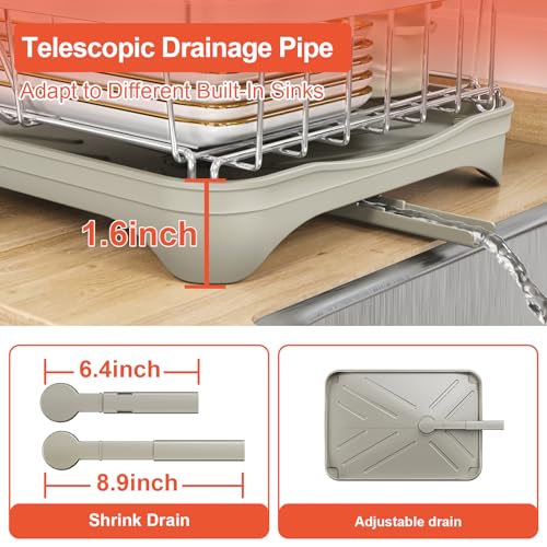 2 Tier Dish Drying Rack for Kitchen Counter (2-tier - Grey)
