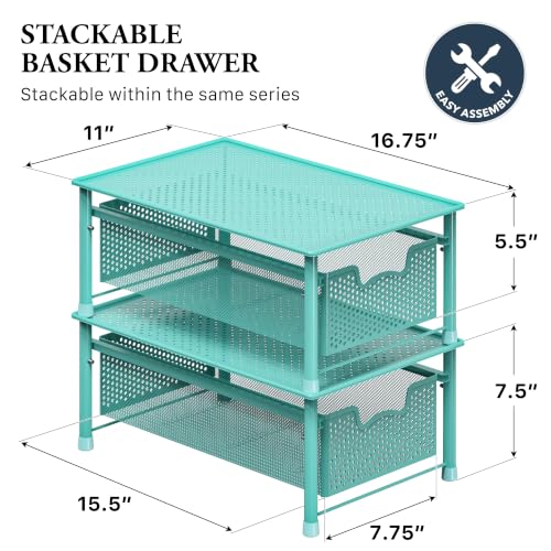 Stackable Cabinet Basket Drawer Organizer (1-Tier / Turquoise)