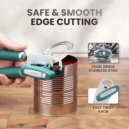 Manual Can Opener Heavy Duty Patented Stainless Steel (Pine Green / Comfy Grip)