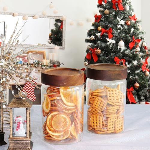 30oz Glass Coffee Jars with Airtight Wood Screw Lid Herb Spice Jar Round Storage Canister with Wooden Lid Clear Glass Food Jar for Pantry Sugar Tea Coffee Bean Spice Nuts Cookies Bath Salts (900ml/30oz-1 pack)