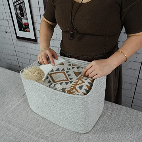 Woven Cotton Rope Storage Baskets 15x10x9.3" 3 Pack Grey (Grey)