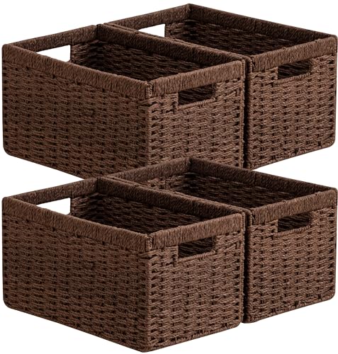 4 Pack Wicker Basket (Rectangular- 4pack 13.4"×8.3"×7.1" / Dark Brown)