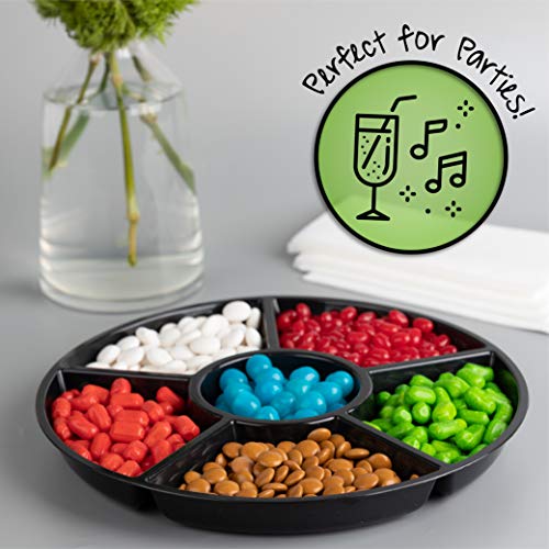 6 Sectional Round Plastic Serving Tray (Black)