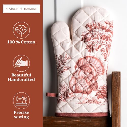 Maison d'Hermine Oven Gloves 100% Cotton Oven Mitt (098 - Holy Jouy - Brown / 7.5" x 13" (Oven Mitt))
