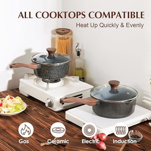 Nonstick Saucepan with Lid (Gray Granite / 1.5 Quarts)