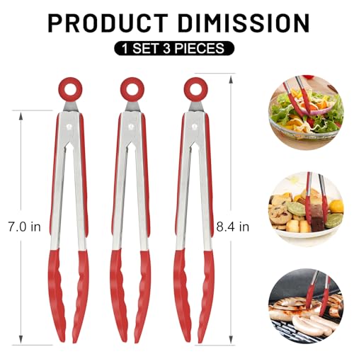 Small Silicone Kitchen Tongs 7 (Red)