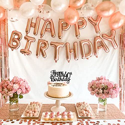1 PCS Happy 40th Birthday Cake Topper Glitter Cheers to 40 Years Birthday Cake Pick 40 Fabulous Cake Decoration for Happy 40th Birthday Anniversary Party Decorations Supplies Black (Black / 40th)