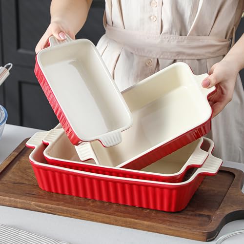 Ceramic Casserole Baking Dishes Set of 4 (Red / Set of 4-rectangular)