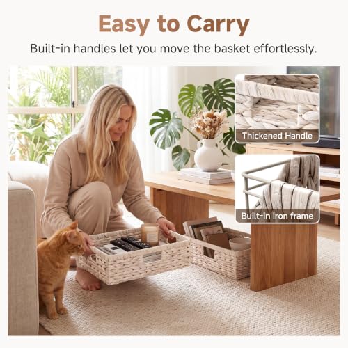 Large Wicker Storage Baskets for Shelves (White (Water Hyacinth) / 15¼"L x 11¾"W x 4¾"H)