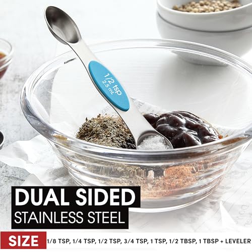 Stainless Steel 8 Magnetic Measuring Spoons for Kitchen (Teal / 1-Pack)