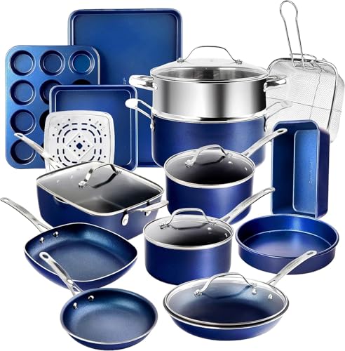 Ceraluxe 20Pc Pots and Pans Set Non Stick Ceramic Cookware Set (Blue Speckle)