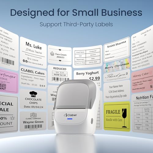 Thermal Label Maker Machine 221B Mini Portable Label Printer Thermal Labeling Printing Machine Sticker Bluetooth Label Printer Barcode Inkless Labelmaker for Price Logo Clothing (Gray White)
