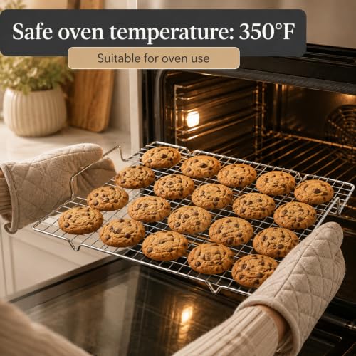 4 Pack Heavy Duty Wire Cooking Rack Baking Racks with Handle 14.1" x 10.7" (Silver)