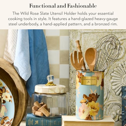Enamel Utensil Holder (Slate Wild Rose)