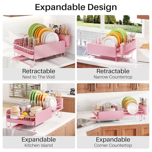 Large Dish Drying Rack for Kitchen Counter (Pink)