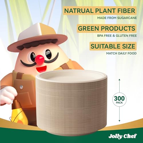 Compostable Heavy Duty Plates 9 Inch [300 Pack] Eco (9in-300pack / Brown)