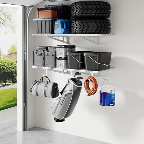 2 Pack 2x4ft Garage Shelving with Hooks (White / 2 pack-2x4 ft w/hooks)