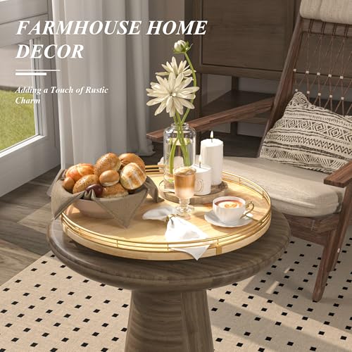 16 Inch Rustic Lazy Susan with Solid Oak Base and Black Iron Rail