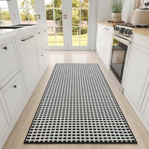 Long Kitchen Runner Rugs Kitchen Mat Non Slip Washable Black 36"x71" (17.5 Sq Ft)