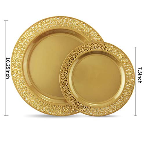 102 PCS Brown Gold Plastic Plates (102 Pieces / Solid Gold)