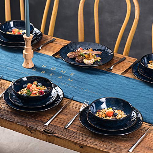 Ceramic Salad Bowls Set for Kitchen (Blue)