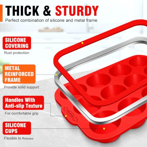 Silicone Muffin Pan with Metal Frame (2 Pcs: 12 Cups with frame, Regular)